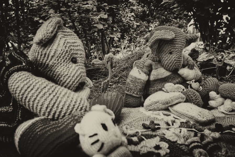 Pile of knitted toys