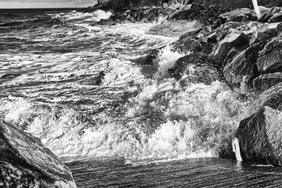 Surf breaking over rocks