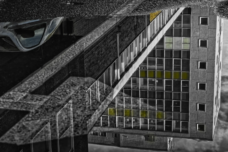 Office block with yellow windows