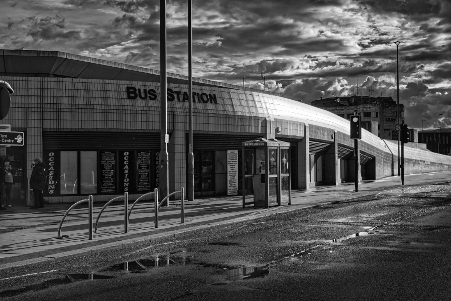 Bus station at dusk