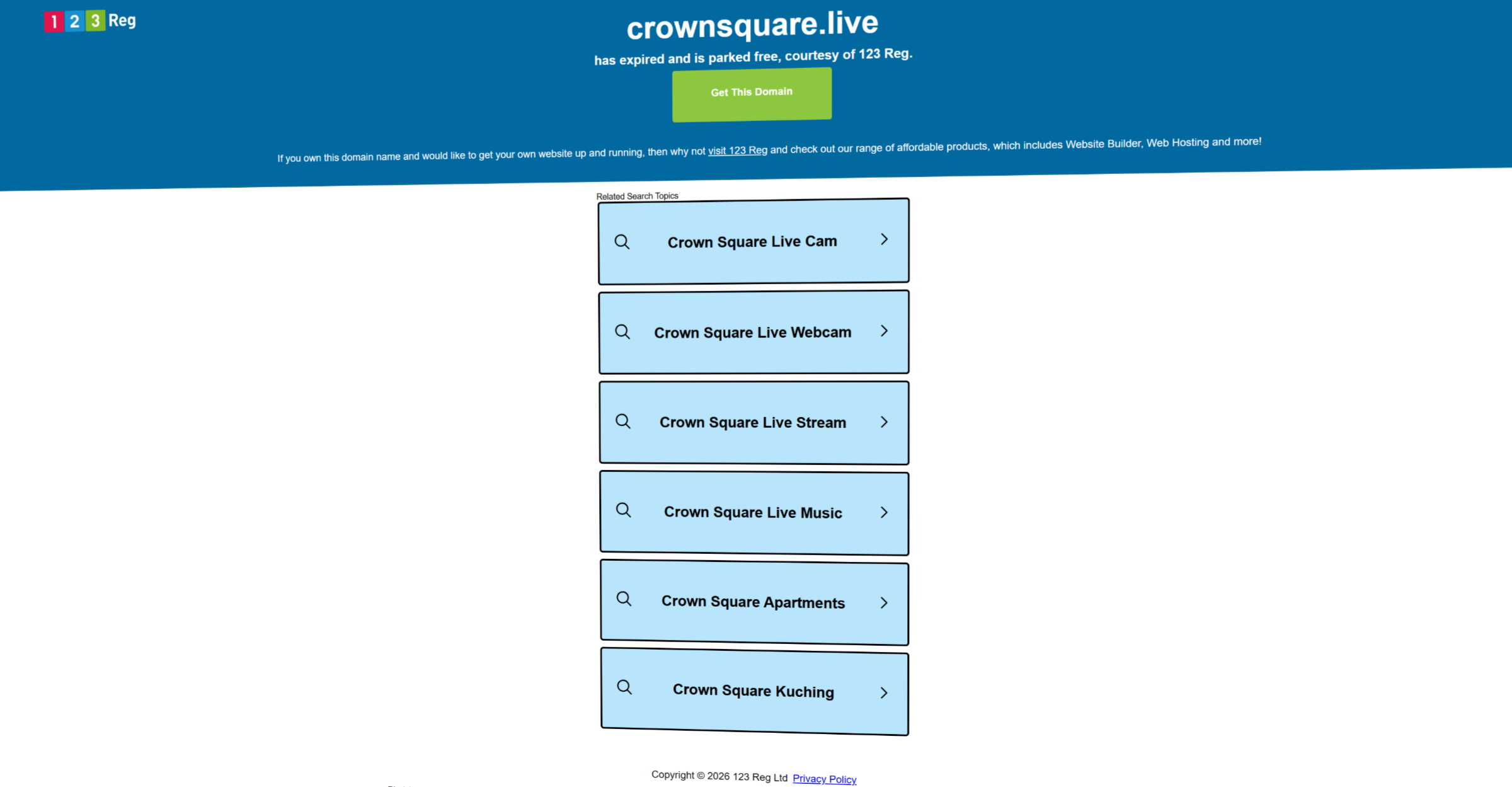 Crown Square live stream domain expired — parked holding page