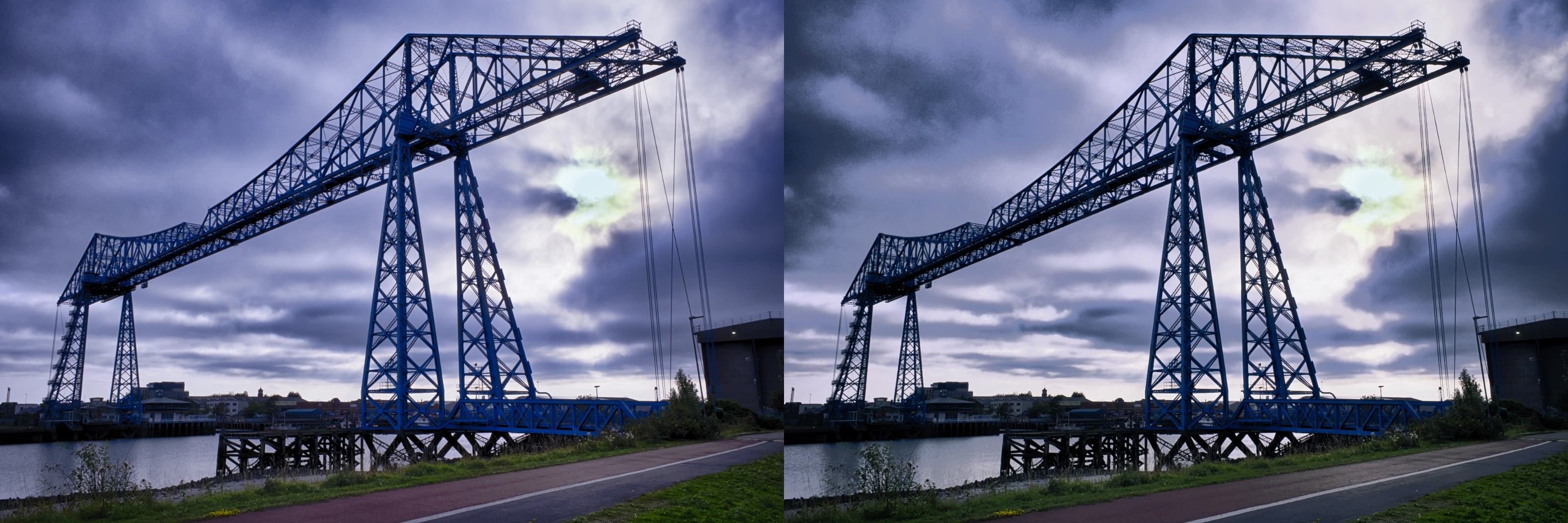 Transporter Bridge — original left, Middlesbrough Iron grade right
